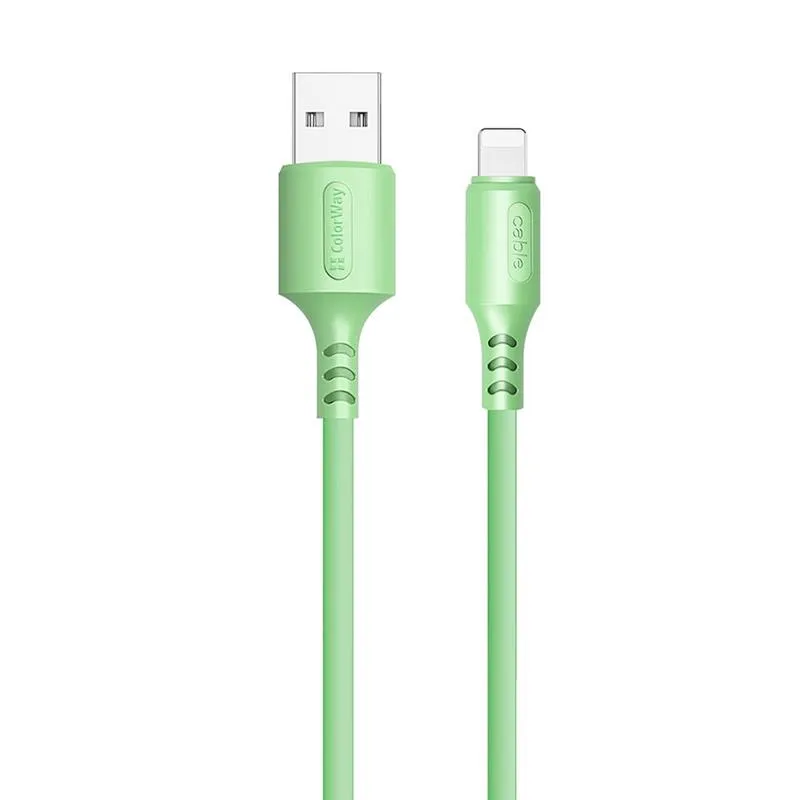Кабель ColorWay USB - Lightning (M/M), soft silicone, 2.4 А, 1 м, Green (CW-CBUL042-GR) - мініатюра 2