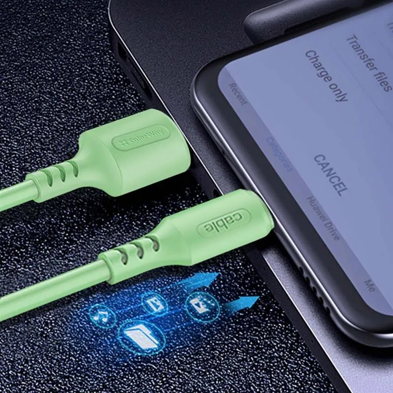 Кабель ColorWay USB - Lightning (M/M), soft silicone, 2.4 А, 1 м, Green (CW-CBUL042-GR) - мініатюра 6