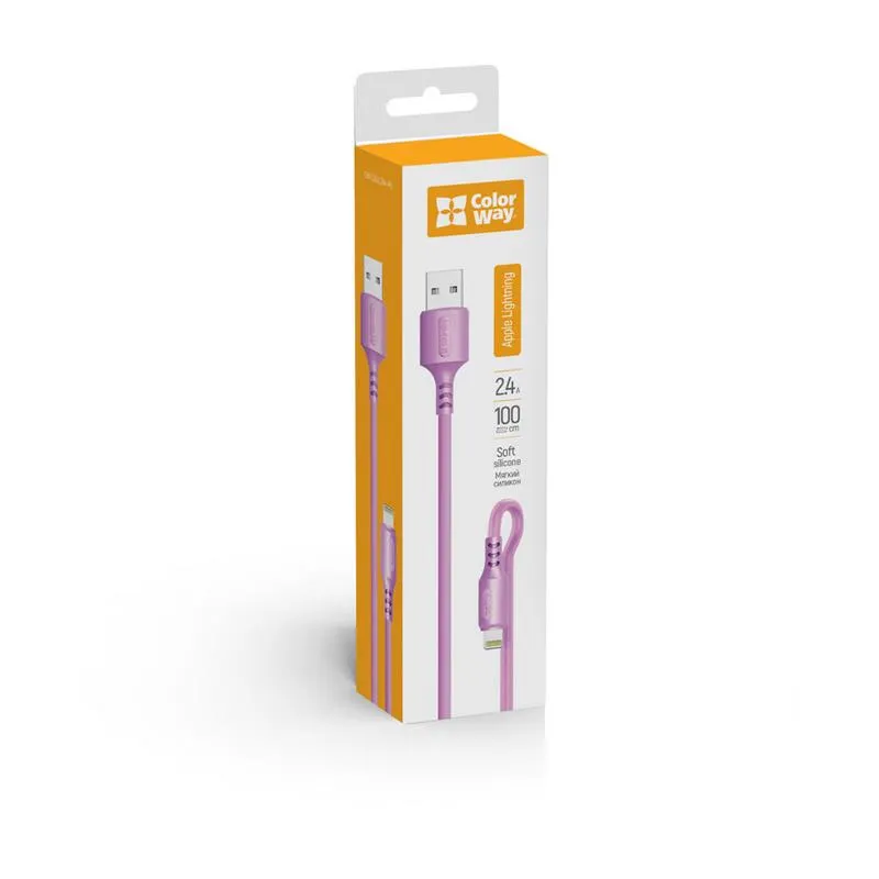 Кабель ColorWay USB - Lightning (M/M), soft silicone, 2.4 А, 1 м, Purple (CW-CBUL044-PU) - мініатюра 6