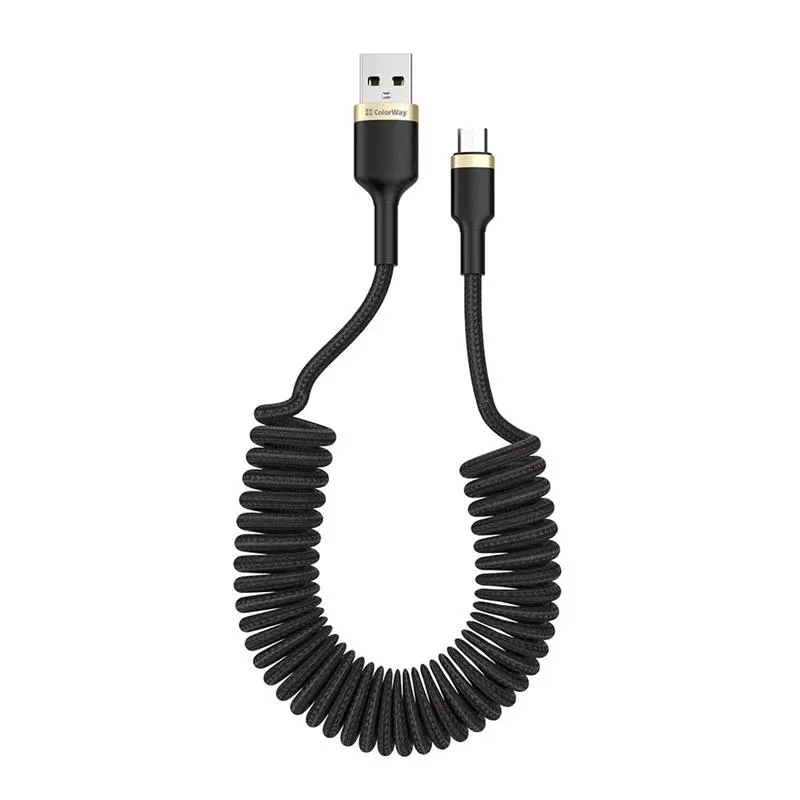 Кабель ColorWay USB - micro USB (M/M), spiral, 2.4 А, 1 м, Black (CW-CBUM051-BK) - зображення 1