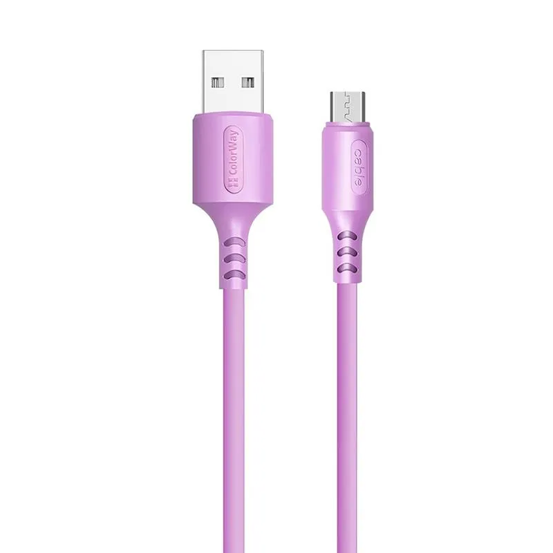 Кабель ColorWay USB - micro USB (M/M), soft silicone, 2.4 А, 1 м, Purple (CW-CBUM044-PU) - мініатюра 2