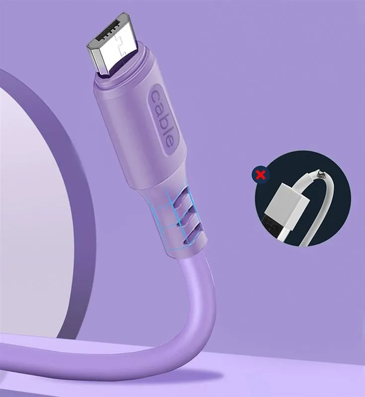 Кабель ColorWay USB - micro USB (M/M), soft silicone, 2.4 А, 1 м, Purple (CW-CBUM044-PU) - мініатюра 3
