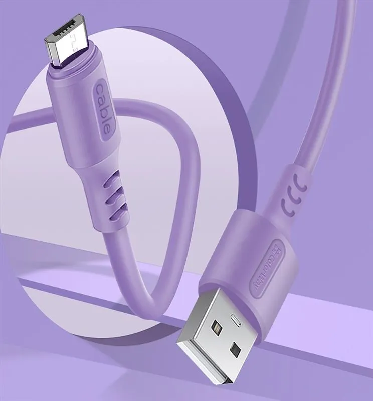 Кабель ColorWay USB - micro USB (M/M), soft silicone, 2.4 А, 1 м, Purple (CW-CBUM044-PU) - мініатюра 5