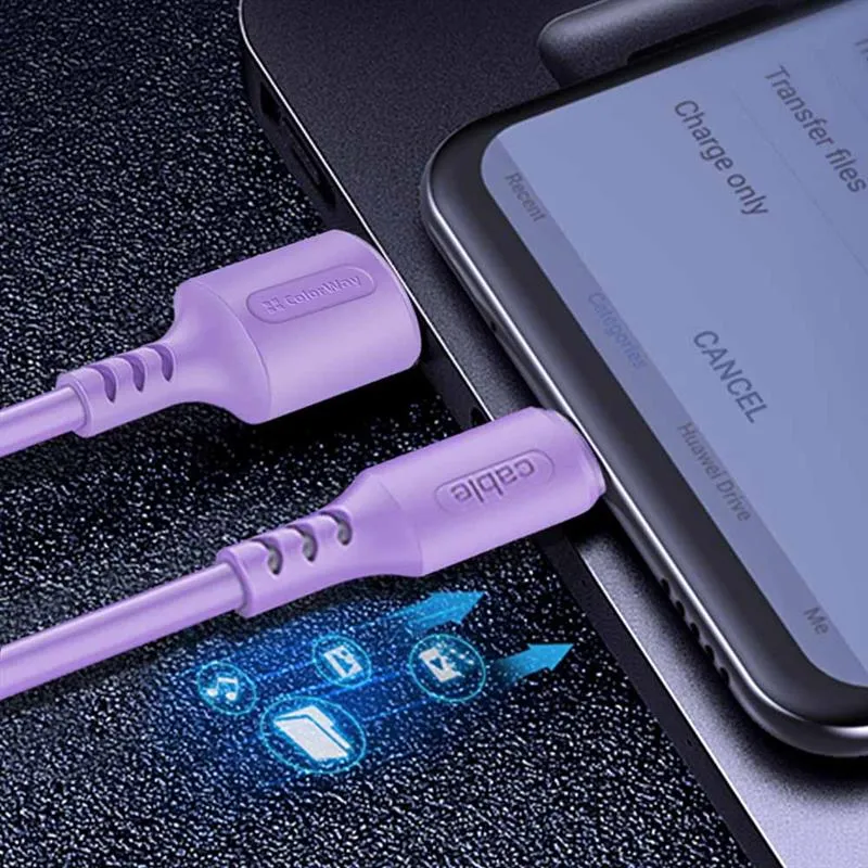 Кабель ColorWay USB - micro USB (M/M), soft silicone, 2.4 А, 1 м, Purple (CW-CBUM044-PU) - мініатюра 6
