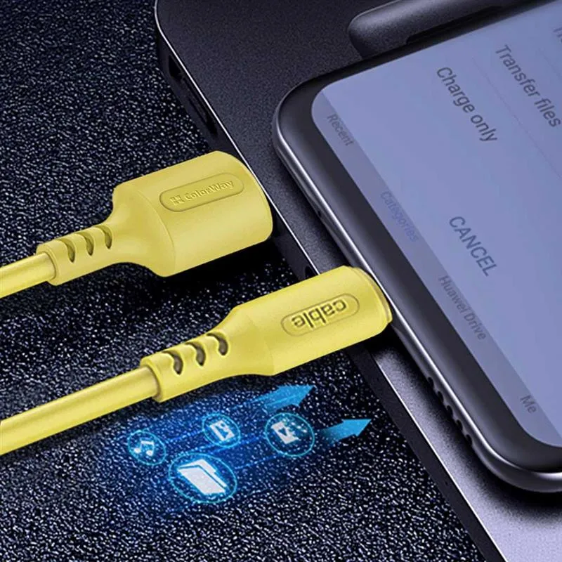 Кабель ColorWay USB - micro USB (M/M), soft silicone, 2.4 А, 1 м, Yellow (CW-CBUM043-Y) - мініатюра 5