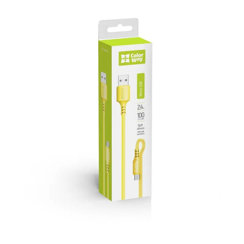 Кабель ColorWay USB - micro USB (M/M), soft silicone, 2.4 А, 1 м, Yellow (CW-CBUM043-Y) - мініатюра 6