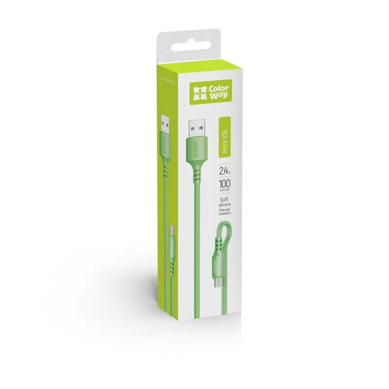 Кабель ColorWay USB - micro USB (M/M), soft silicone, 2.4 А, 1 м, Green (CW-CBUM042-GR) - мініатюра 6