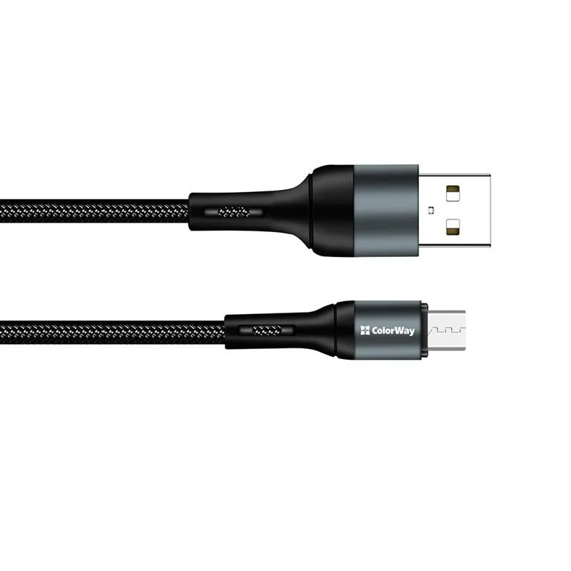 Кабель ColorWay USB - micro USB (M/M), Nylon, 2.4 А, 1 м, Black (CW-CBUM045-BK) - мініатюра 2