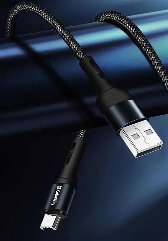 Кабель ColorWay USB - micro USB (M/M), Nylon, 2.4 А, 1 м, Black (CW-CBUM045-BK) - мініатюра 7