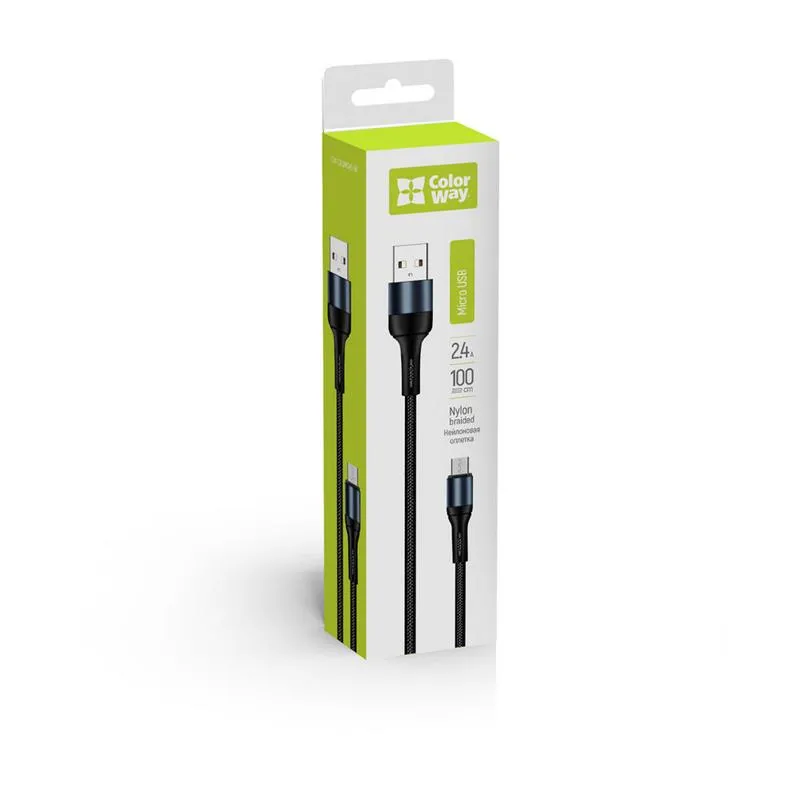 Кабель ColorWay USB - micro USB (M/M), Nylon, 2.4 А, 1 м, Black (CW-CBUM045-BK) - мініатюра 9