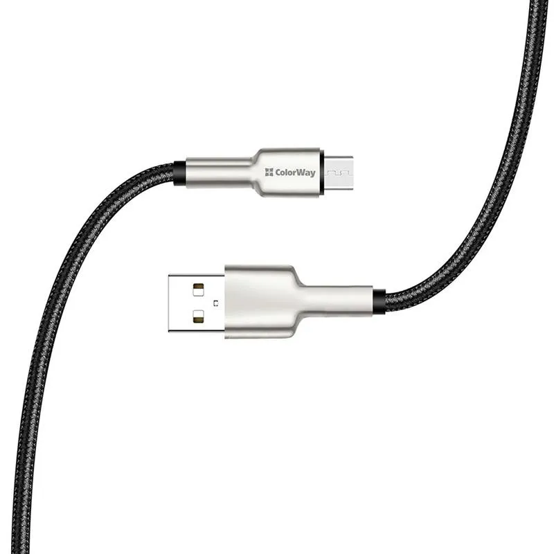Кабель ColorWay USB - micro USB (M/M), Metal Head, 2.4 А, 1 м, Black (CW-CBUM046-BK) - мініатюра 4
