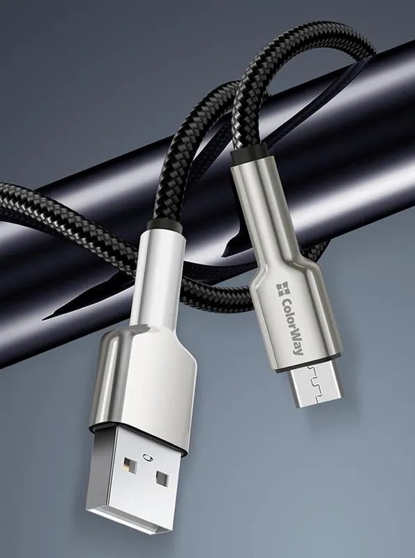 Кабель ColorWay USB - micro USB (M/M), Metal Head, 2.4 А, 1 м, Black (CW-CBUM046-BK) - мініатюра 7