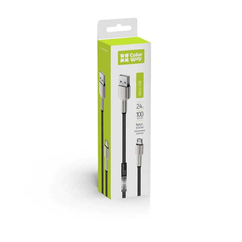 Кабель ColorWay USB - micro USB (M/M), Metal Head, 2.4 А, 1 м, Black (CW-CBUM046-BK) - мініатюра 9