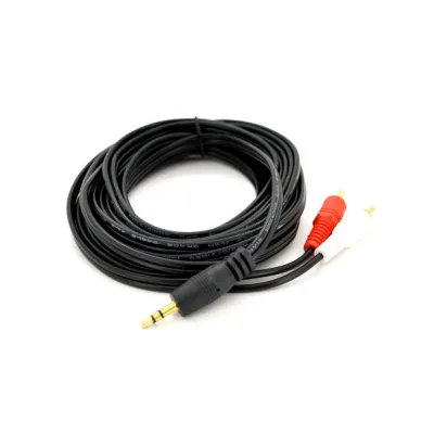 Кабель DC3.5 (тато) => 2хRCA (тато), GOLD Jack, CU, Stereo, круглий, Black, 3,0 м, (Пакет) Q300 - мініатюра 2