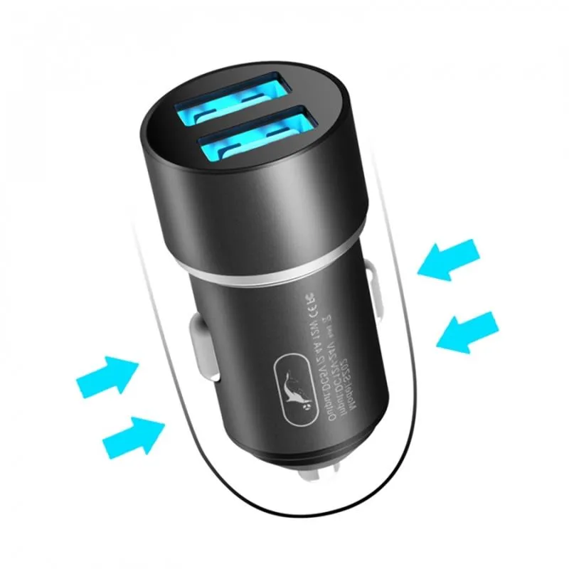 Автомобільний зарядний пристрій SkyDolphin SZ02 Aluminium (2USB, 2.4A) Black (AZP-000074) - мініатюра 2