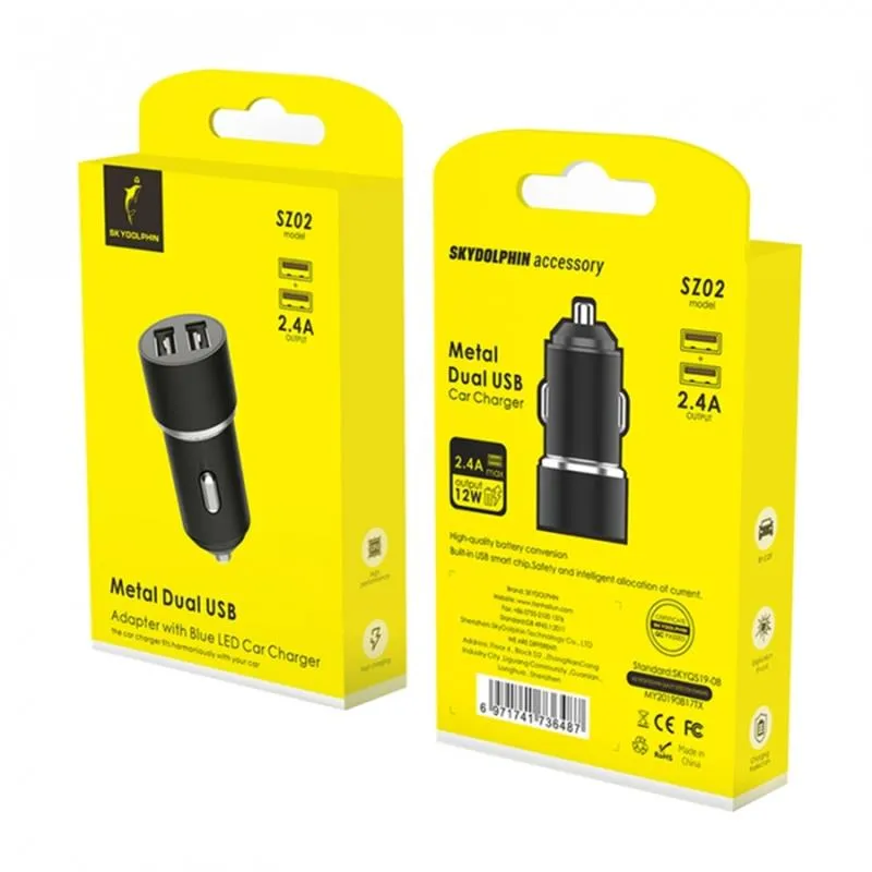 Автомобільний зарядний пристрій SkyDolphin SZ02 Aluminium (2USB, 2.4A) Black (AZP-000074) - мініатюра 5