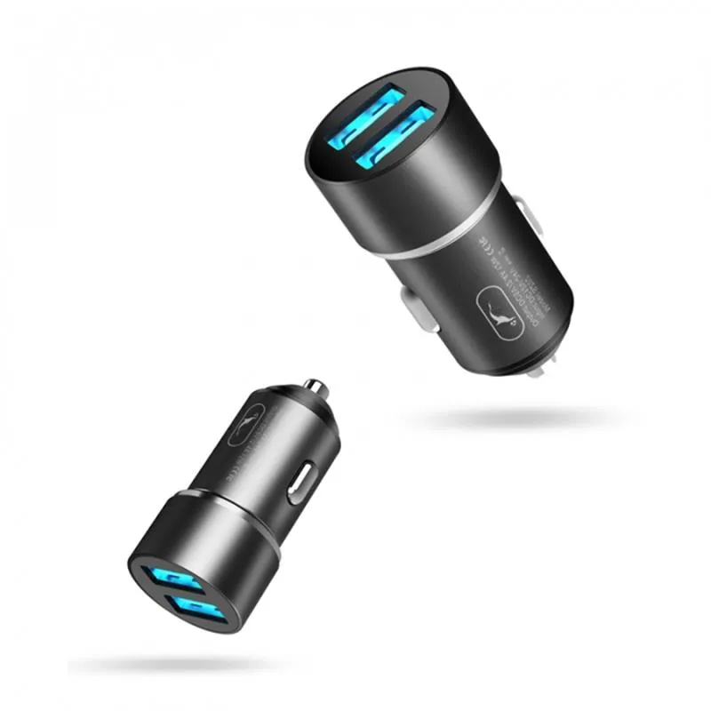 Автомобільний зарядний пристрій SkyDolphin SZ02L Aluminium (2USB, 2.4A) Black (AZP-000071) + кабель Lightning - мініатюра 2