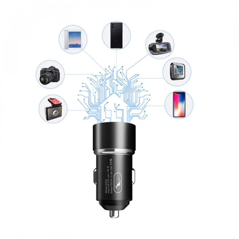 Автомобільний зарядний пристрій SkyDolphin SZ02L Aluminium (2USB, 2.4A) Black (AZP-000071) + кабель Lightning - мініатюра 4