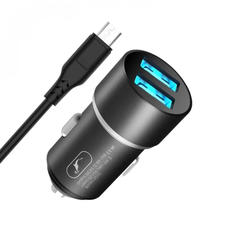 Автомобільний зарядний пристрій SkyDolphin SZ02V Aluminium (2USB, 2.4A) Black (AZP-000073) + кабель microUSB - зображення 1