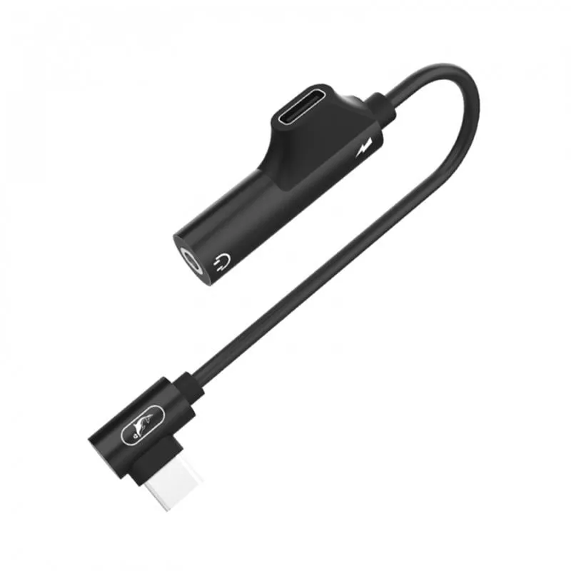 Перехідник SkyDolphin AU03 USB USB-C - Jack 3.5 + USB-C (M/F), Black (ADPT-00027) - зображення 1