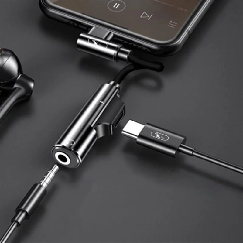 Перехідник SkyDolphin AU03 USB USB-C - Jack 3.5 + USB-C (M/F), Black (ADPT-00027) - мініатюра 3