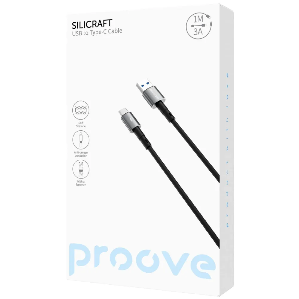 Кабель Proove Silicraft USB to Type-C 3A (1m) (black) - мініатюра 2