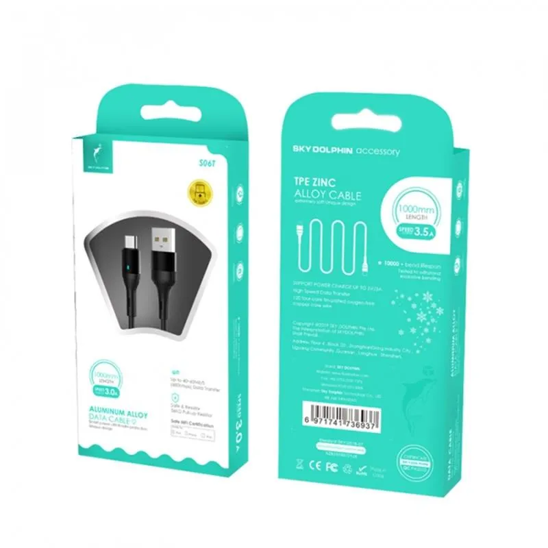 Кабель SkyDolphin S06T LED Smart Power USB - USB Type-C (M/M), 1 м, Black (USB-000557) - мініатюра 2