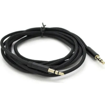 Кабель VEGGIEG AB-1 AUX Audio DC3.5 тато-тато 1.0м, GOLD Stereo Jack, оплетка, (круглий) Black cable, Пакет - мініатюра 2