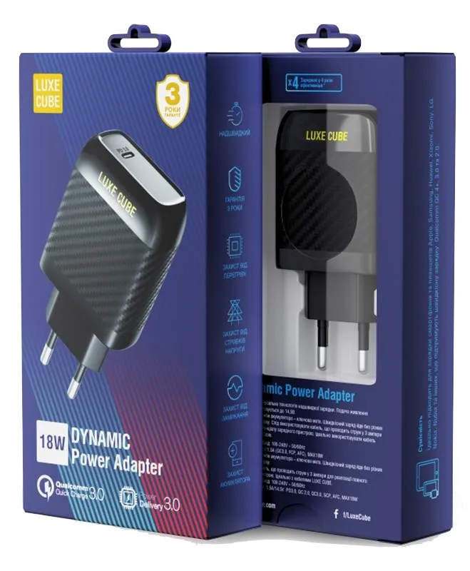 Мережевий зарядний пристрій Luxe Cube Dynamic 18W (1USBх3A) Black (4446689880896) - мініатюра 2