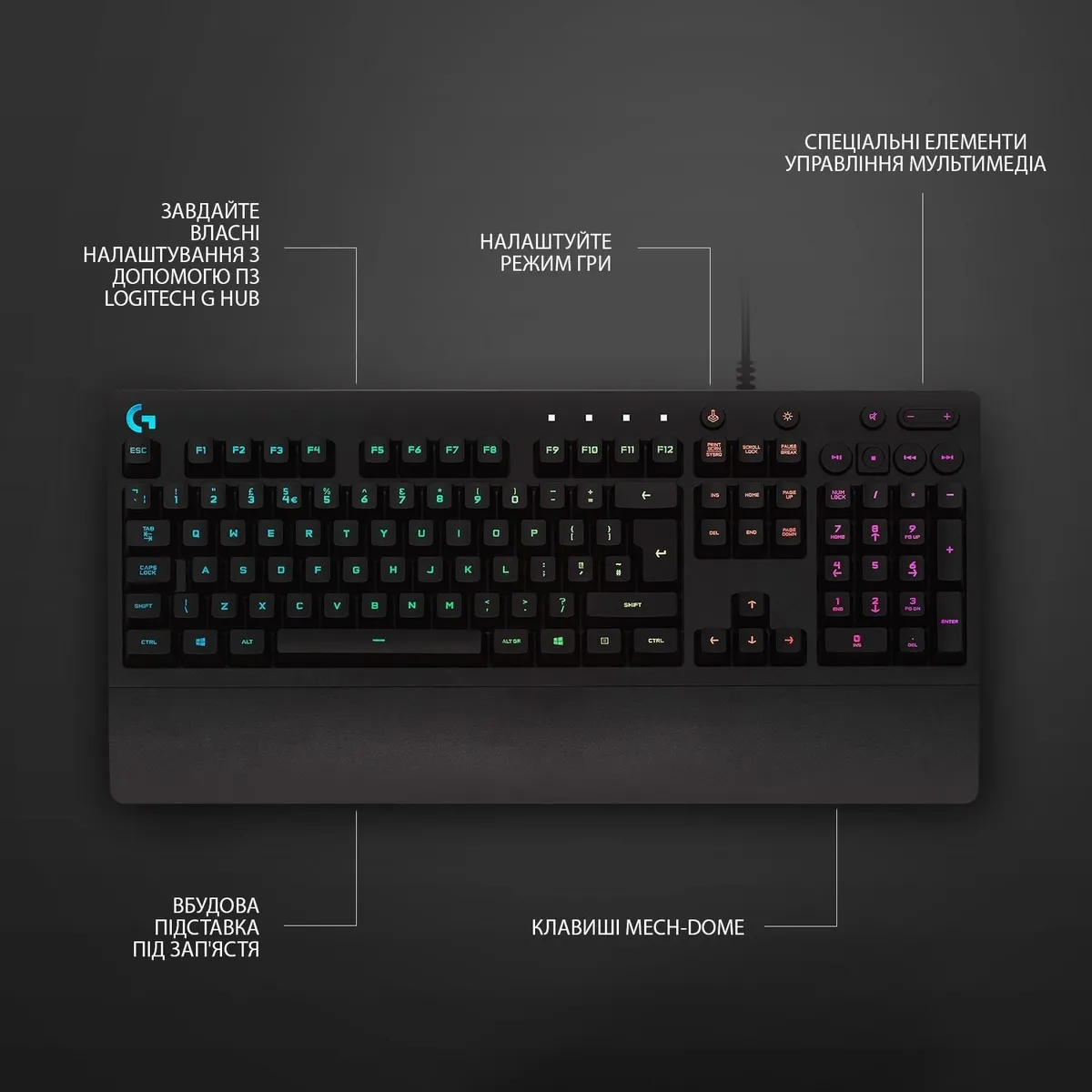 Клавiатура Logitech G213 Prodigy Black (920-010740) - мініатюра 6