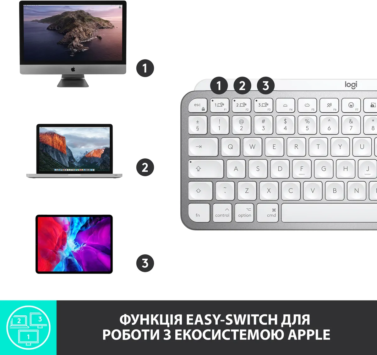 Клавіатура бездротова Logitech MX Keys Mini For Mac Minimalist Wireless Illuminated Pale Grey (920-010526) - мініатюра 7
