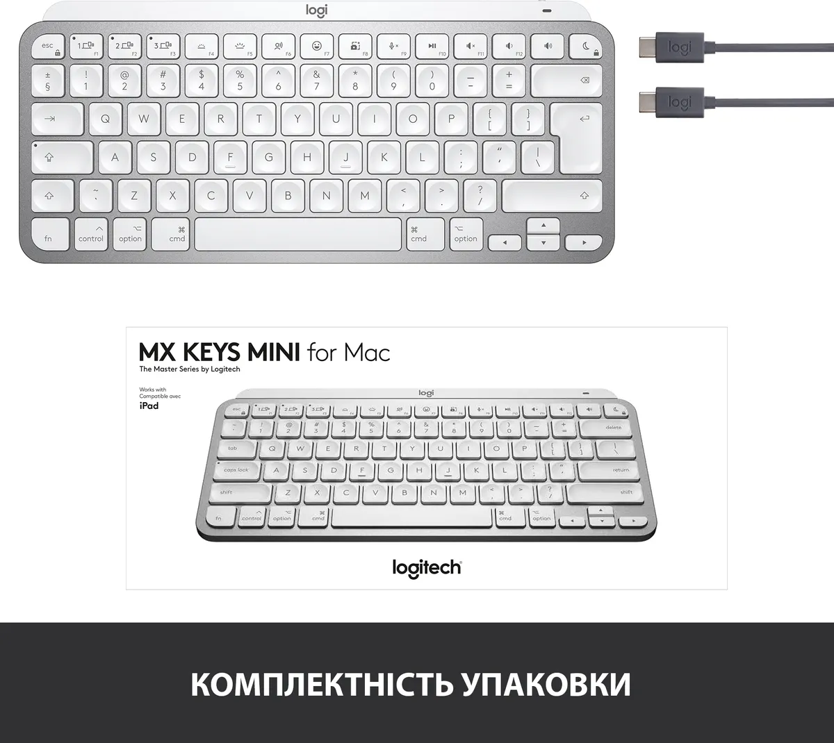 Клавіатура бездротова Logitech MX Keys Mini For Mac Minimalist Wireless Illuminated Pale Grey (920-010526) - мініатюра 9