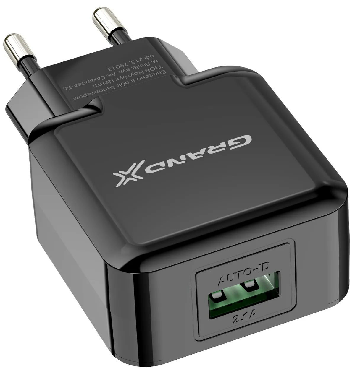Мережевий зарядний пристрій Grand-X (1xUSB 5В/2.1А) Black (CH-03B) - зображення 1