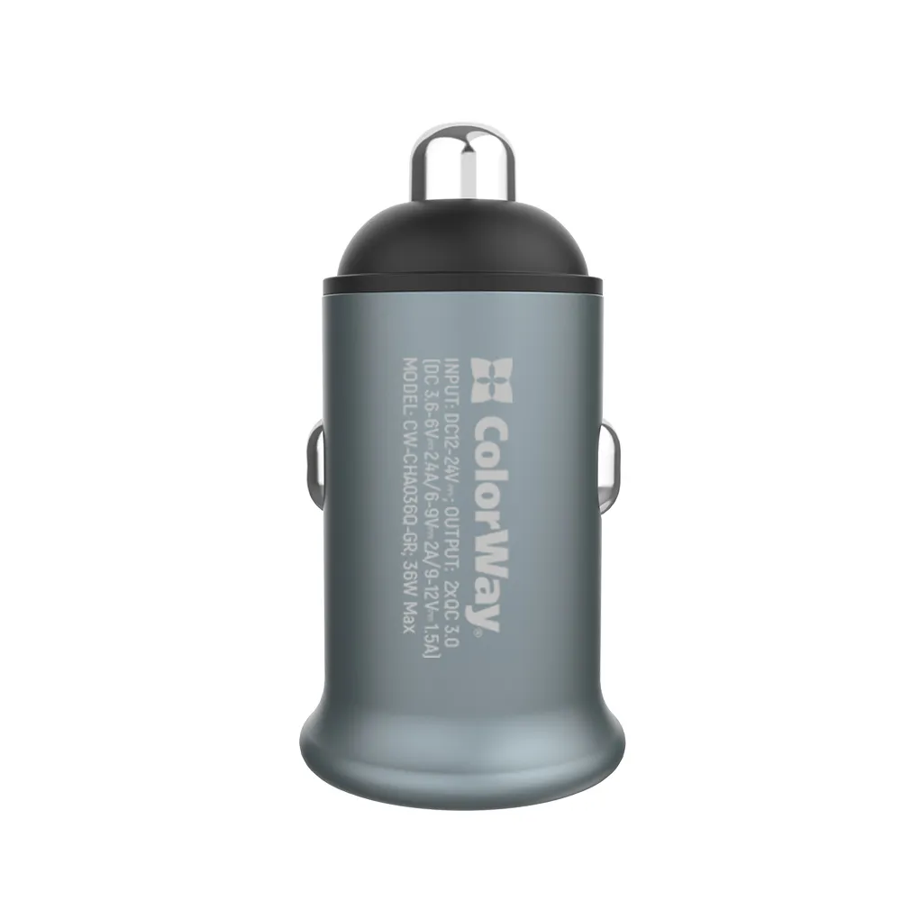 Автомобільний зарядний пристрій ColorWay (2USBx2.4A, 36W) Quick Charge 3.0 Gray (CW-CHA036Q-GR) - мініатюра 4