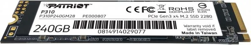 Накопичувач SSD  240GB Patriot P310 M.2 2280 PCIe NVMe 3.0 x4 TLC (P310P240GM28) - мініатюра 3