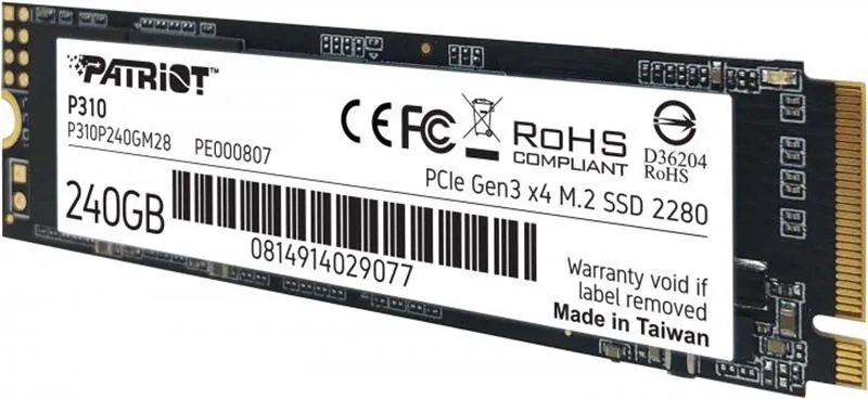Накопичувач SSD  240GB Patriot P310 M.2 2280 PCIe NVMe 3.0 x4 TLC (P310P240GM28) - мініатюра 5