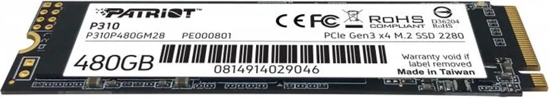 Накопичувач SSD  480GB Patriot P310 M.2 2280 PCIe NVMe 3.0 x4 TLC (P310P480GM28) - мініатюра 2
