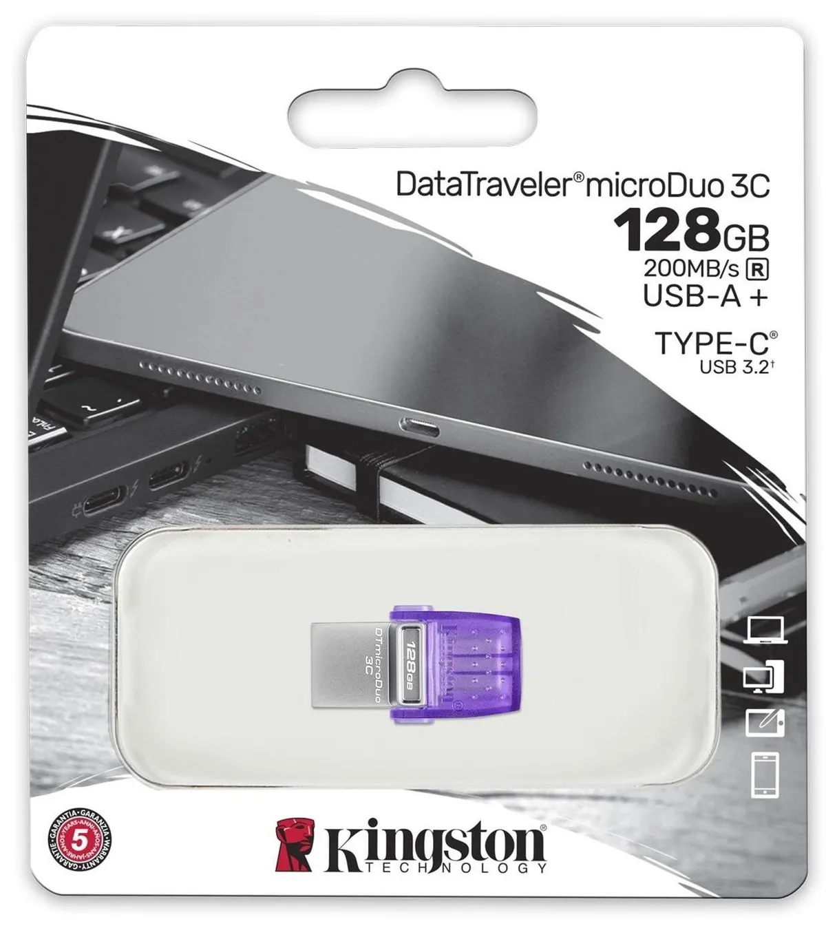 Флеш-накопичувач USB3.2 128GB Type-C Kingston DataTraveler microDuo 3C (DTDUO3CG3/128GB) - мініатюра 5
