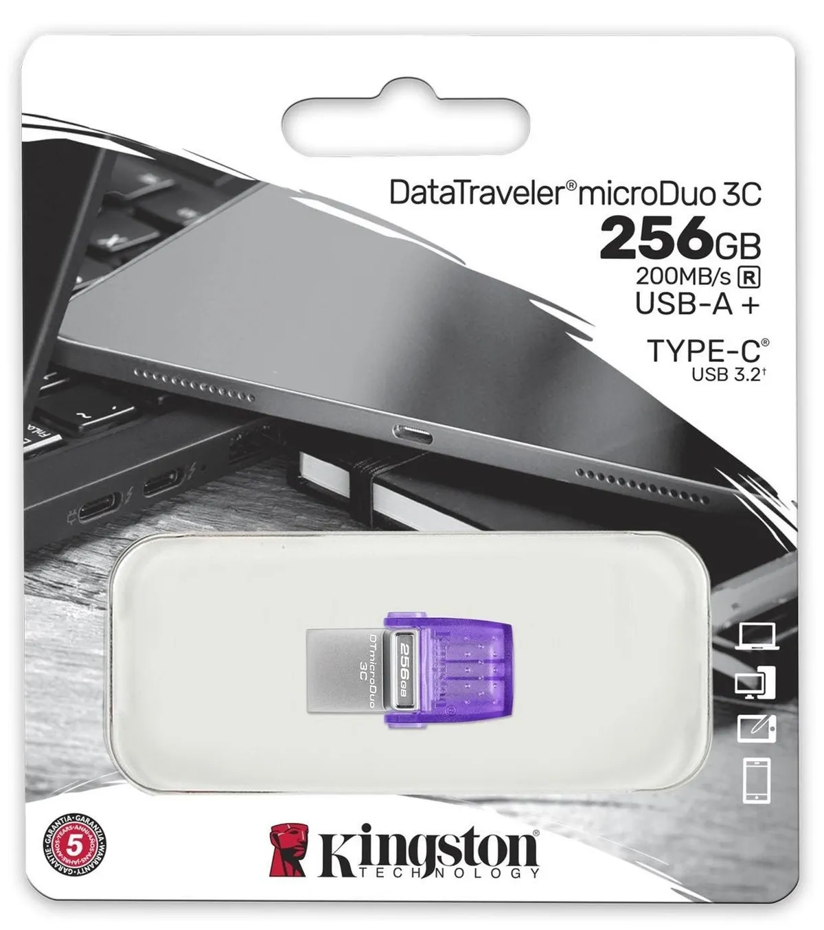 Флеш-накопичувач USB3.2 256GB Type-C Kingston DataTraveler microDuo 3C (DTDUO3CG3/256GB) - мініатюра 3