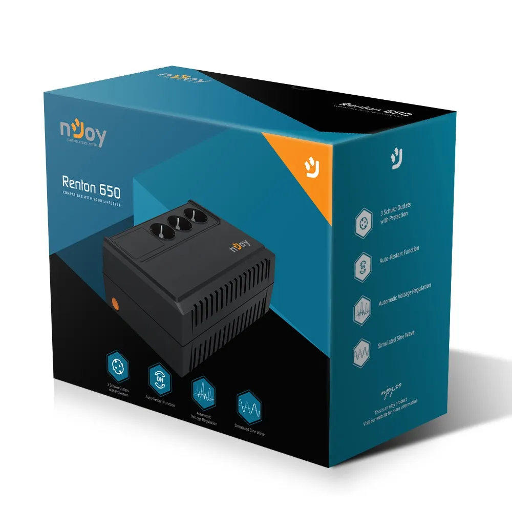 Джерело безперебійного живлення NJOY Renton 650 (PWUP-LI065RE-CG01B) Lin.int., AVR, 3 x евро, пластик - мініатюра 6