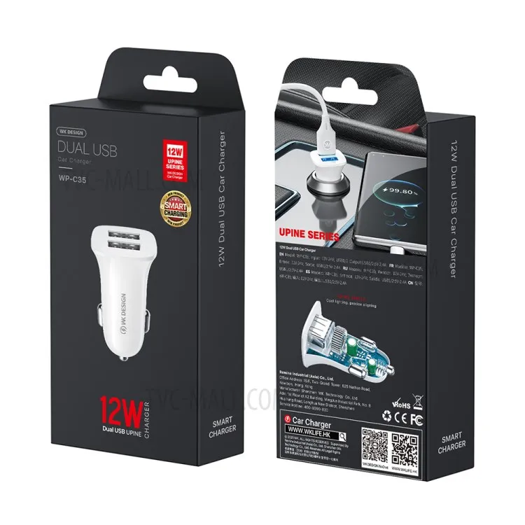 Автомобільний зарядний пристрій WK WP-C35 (2USB) White (6941027616468) - зображення 1