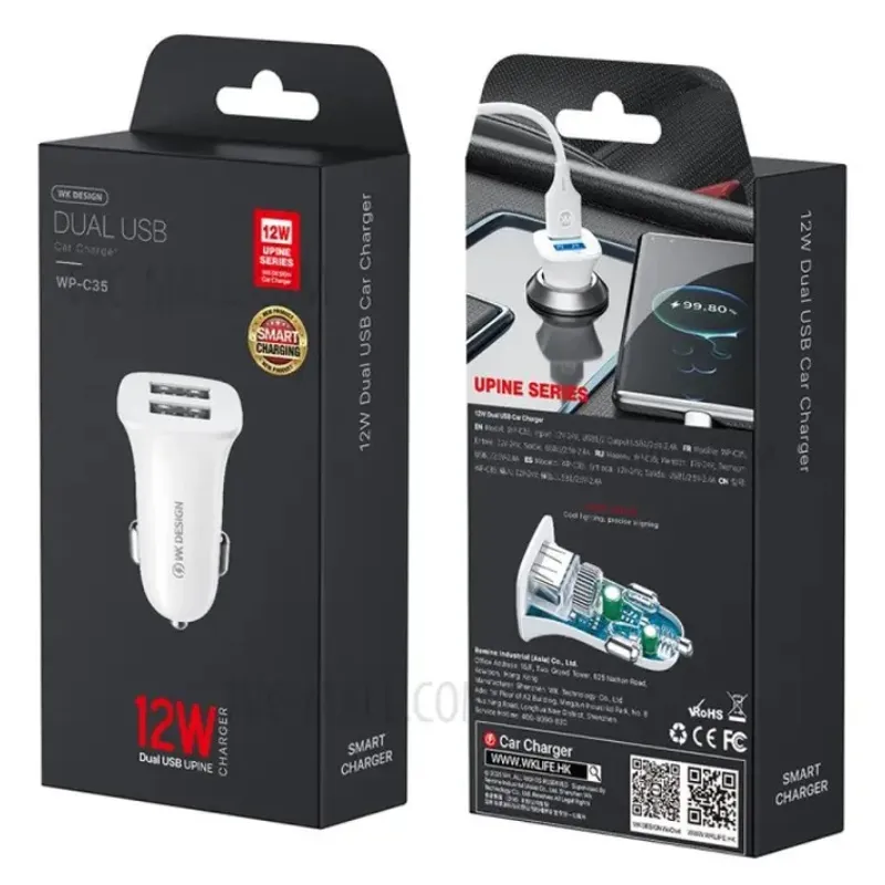Автомобільний зарядний пристрій WK WP-C35 (2USB) White (6941027616468) - мініатюра 2