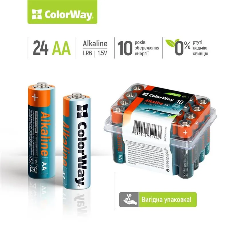 Батарейка ColorWay Alkaline Power AA/LR06 Plactic Box 24шт - мініатюра 2