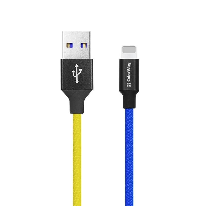 Кабель ColorWay USB - Lightning (M/M), 2.4 А, 1 м, Blue/Yellow (CW-CBUL052-BLY) - зображення 1