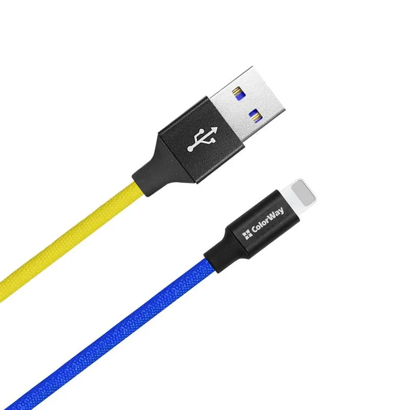 Кабель ColorWay USB - Lightning (M/M), 2.4 А, 1 м, Blue/Yellow (CW-CBUL052-BLY) - мініатюра 2