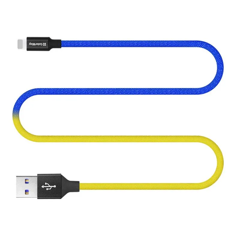Кабель ColorWay USB - Lightning (M/M), 2.4 А, 1 м, Blue/Yellow (CW-CBUL052-BLY) - мініатюра 3