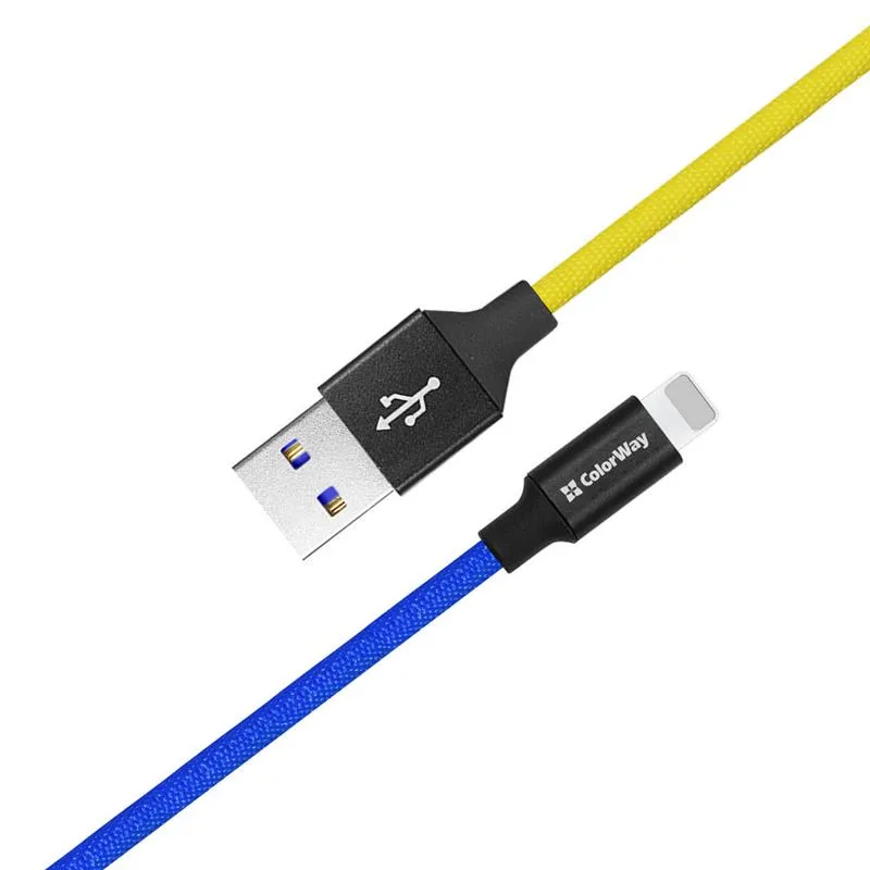 Кабель ColorWay USB - Lightning (M/M), 2.4 А, 1 м, Blue/Yellow (CW-CBUL052-BLY) - мініатюра 5