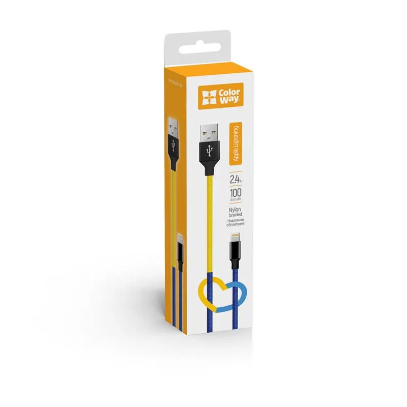 Кабель ColorWay USB - Lightning (M/M), 2.4 А, 1 м, Blue/Yellow (CW-CBUL052-BLY) - мініатюра 6