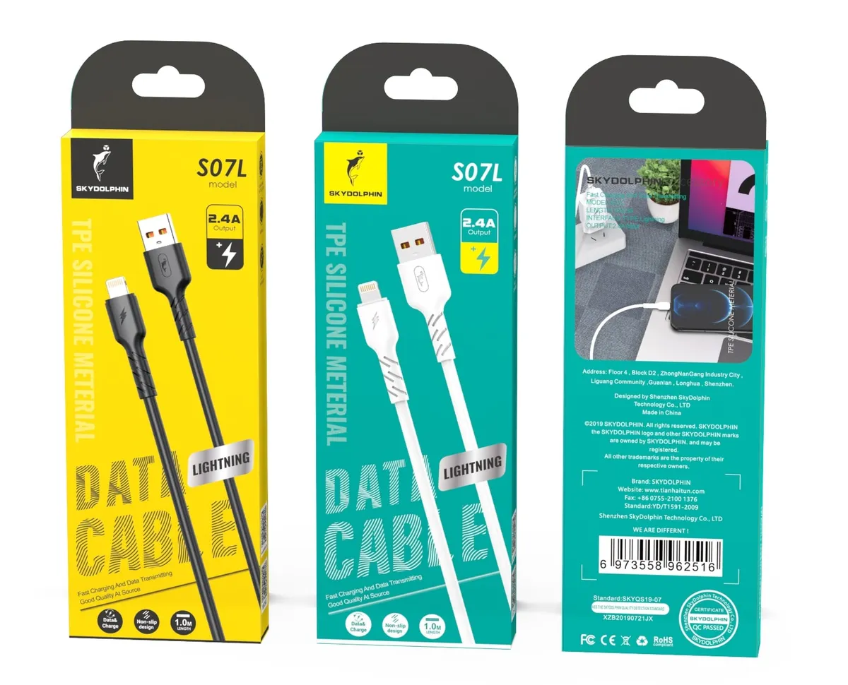 Кабель SkyDolphin S07L TPE High Elastic Line USB - Lightning (M/M), 1 м, Black (USB-000594) - мініатюра 2