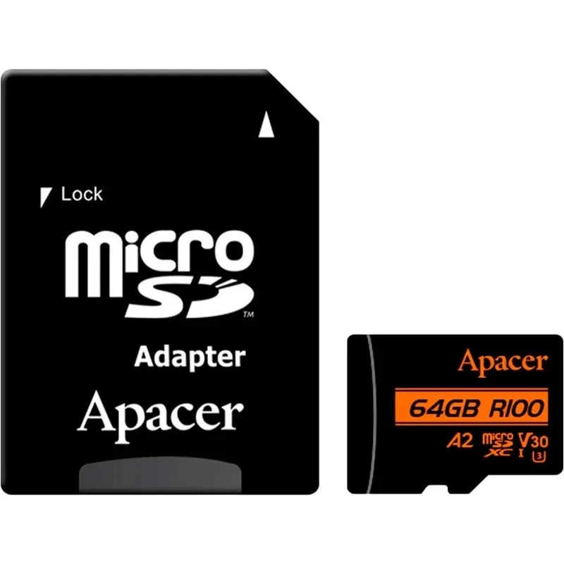 Карта пам`ятi MicroSDXC  64GB UHS-I/U3 Class 10 Apacer (AP64GMCSX10U8-R) + SD адаптер - мініатюра 3